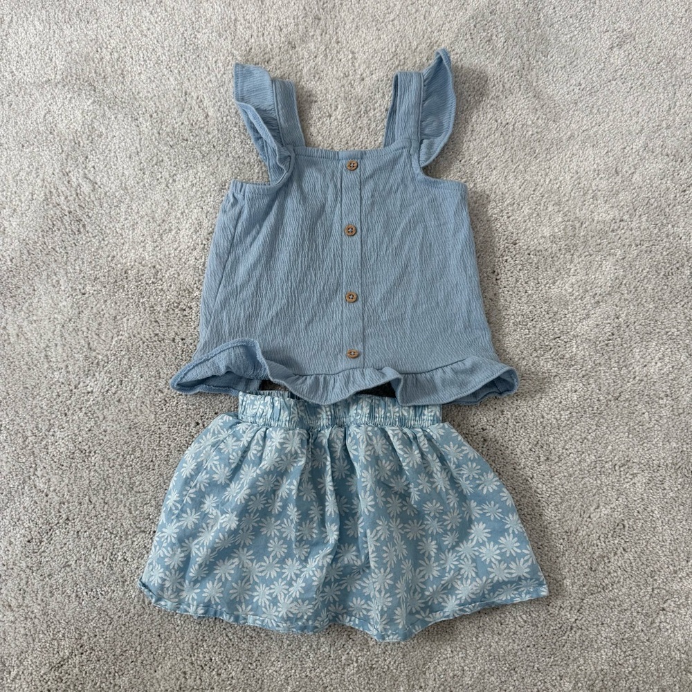 Carters Blue Ruffled Top and Floral skirt Set